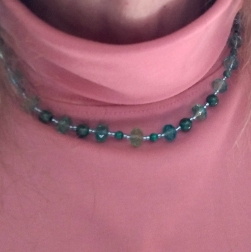 18" Genuine Malachite & Fired Glass Necklace & Earrings 😲 - Picture 7 of 10